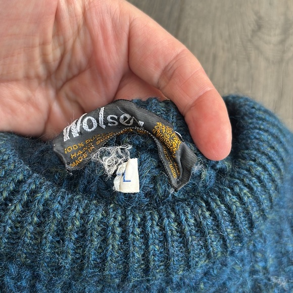 Wolsey | Turquoise 100% chunky wool made in Scotland knit fisherman sweater - Picture 8 of 9
